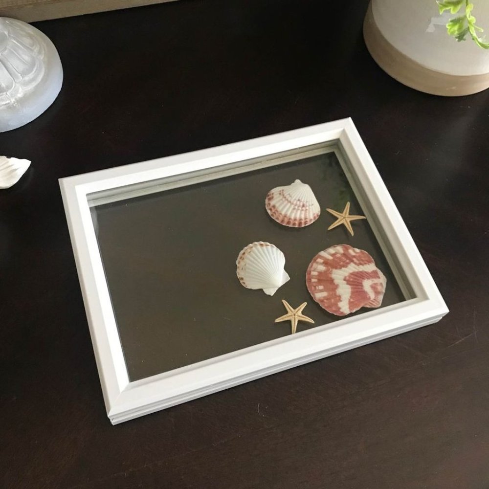 New Handmade Clear Glass & White Jewelry/Makeup Tray with Suspended Sea Shells